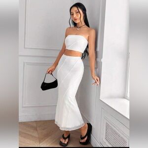 Elegant White midi skirt SHEIN